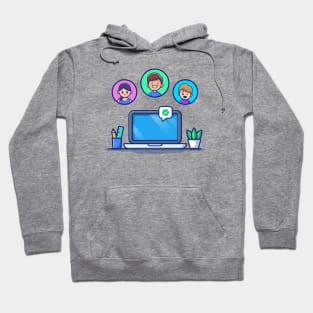 Meeting Online People With Laptop Hoodie